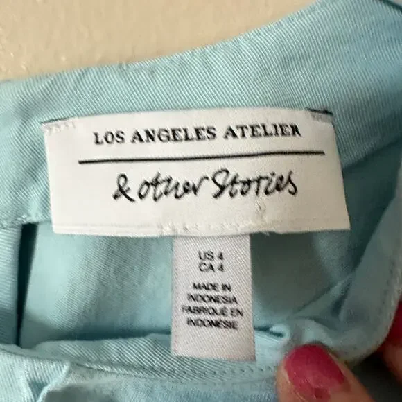 & Other Stories Womens 4 Light Blue Twist Detail Cut Out Long Sleeve Blouse - Picture 6 of 10